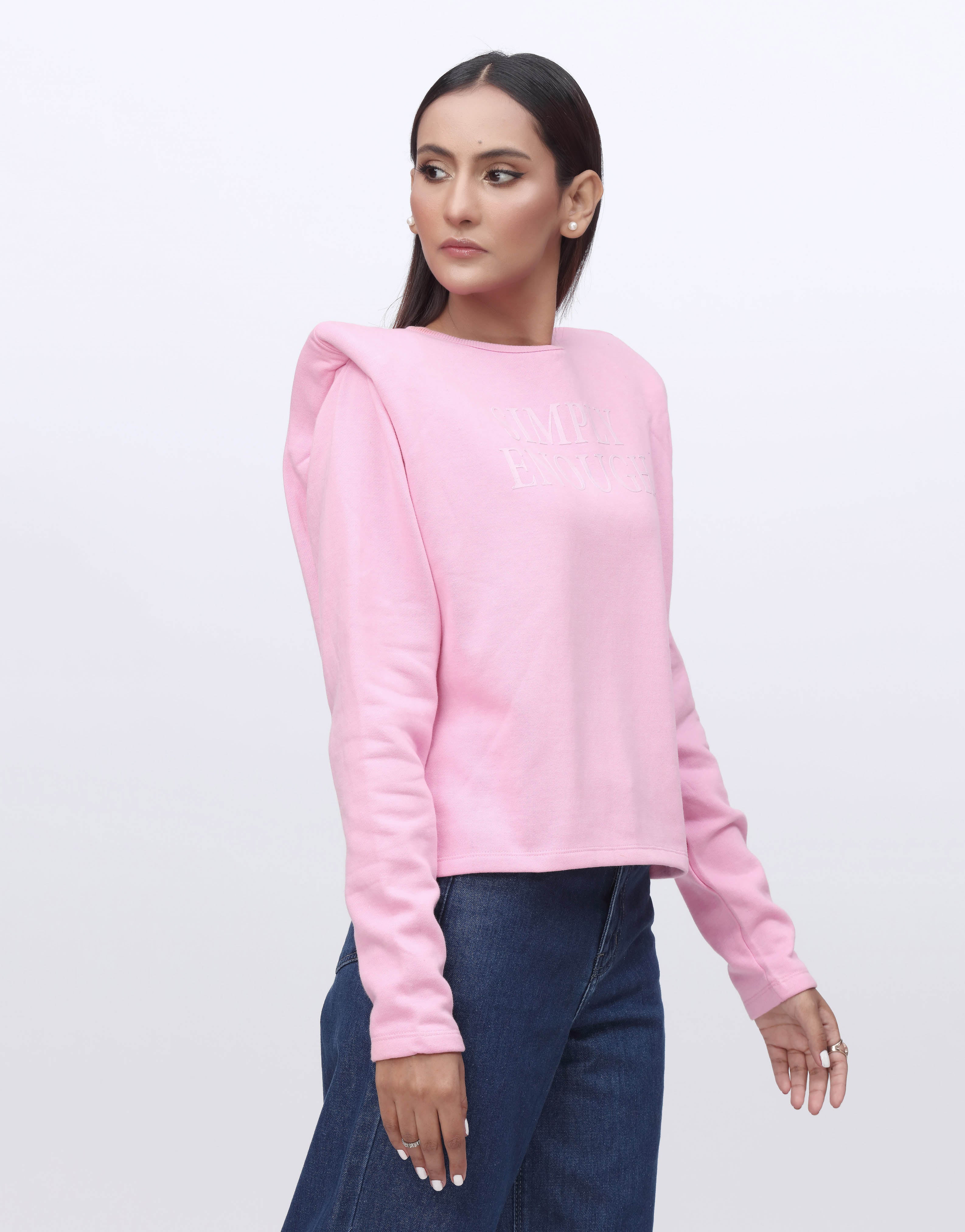 Sweatshirt with Padded Shoulders-Pink
