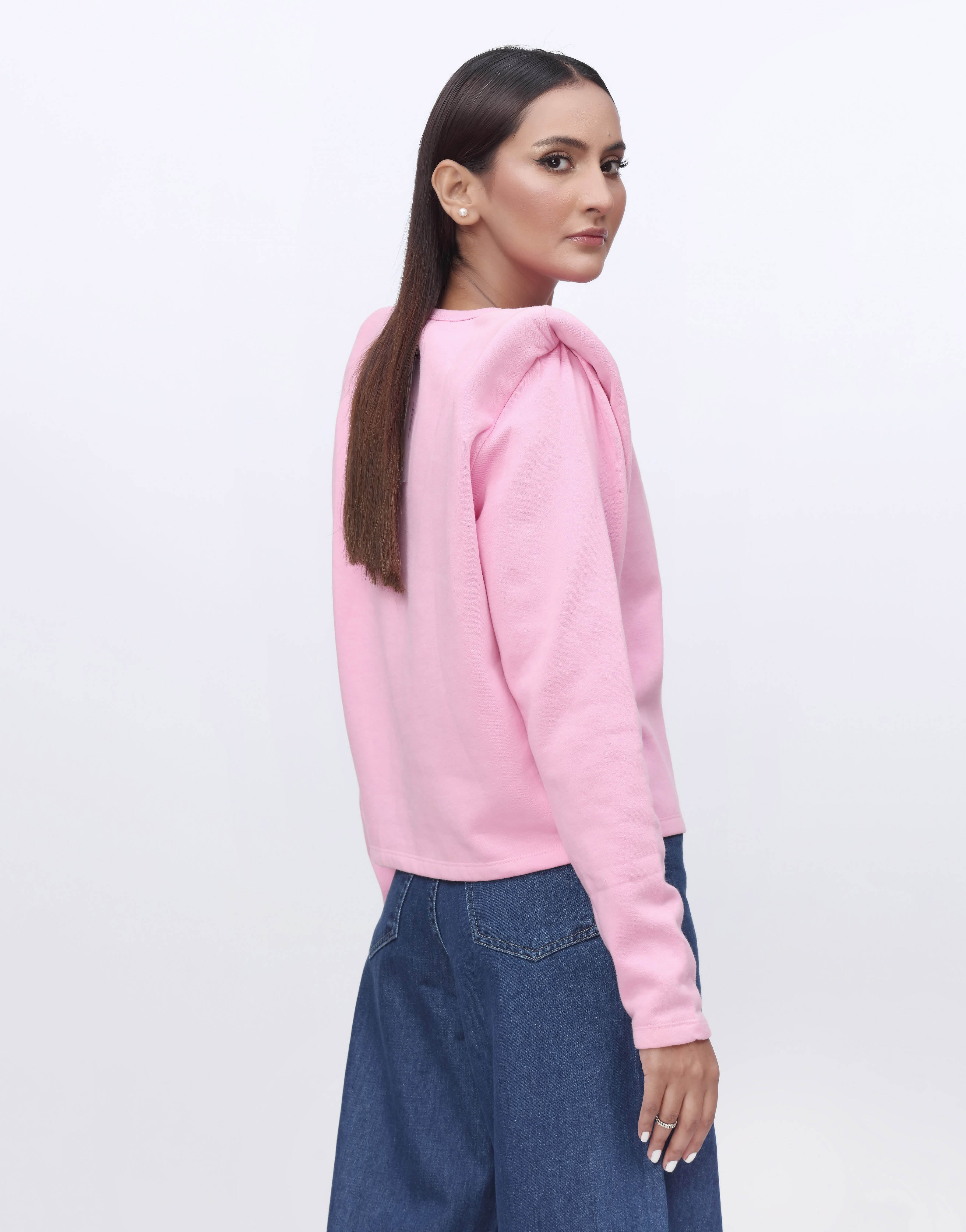 Sweatshirt with Padded Shoulders-Pink