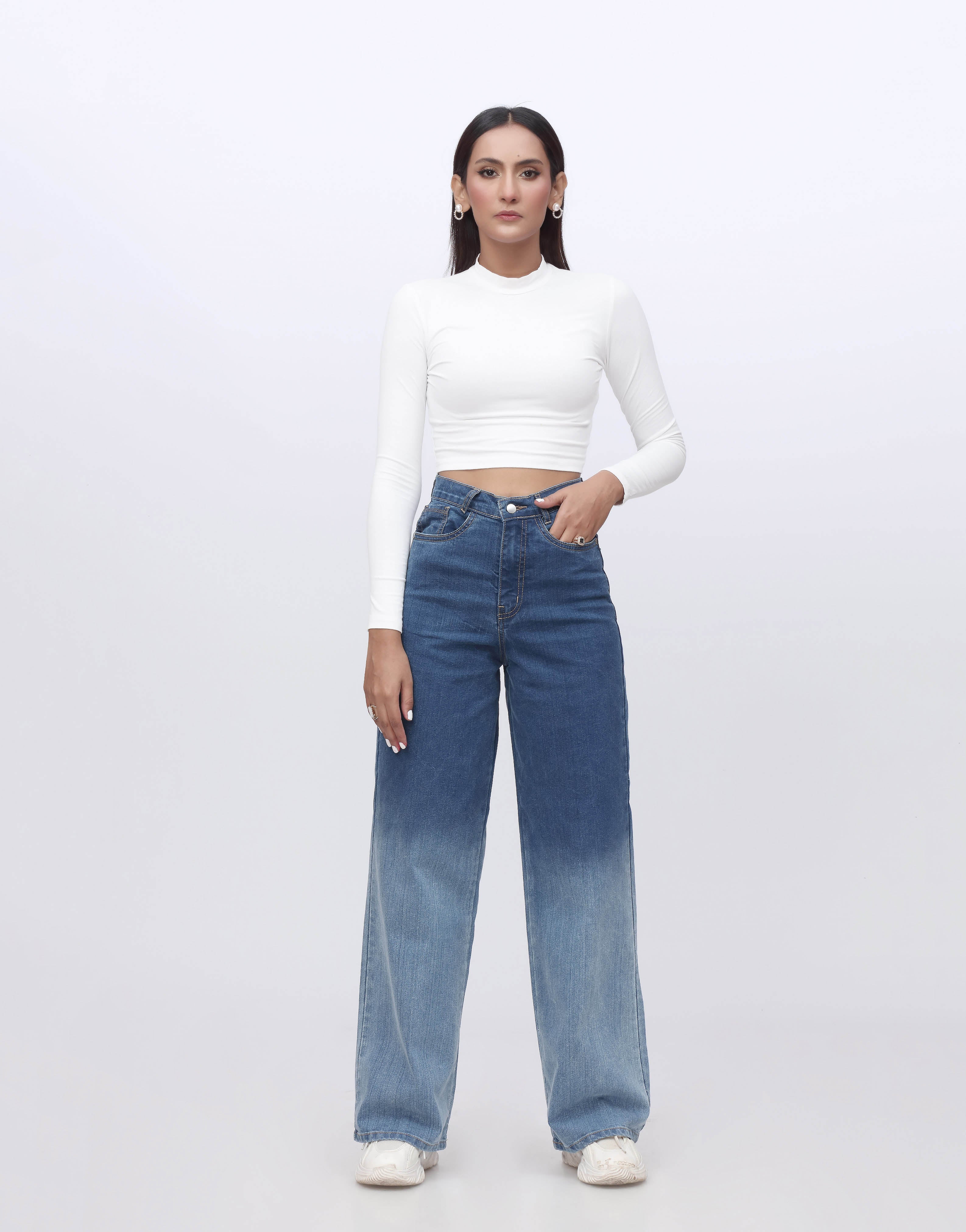 High Rise Wide Leg Jeans-Two Tone