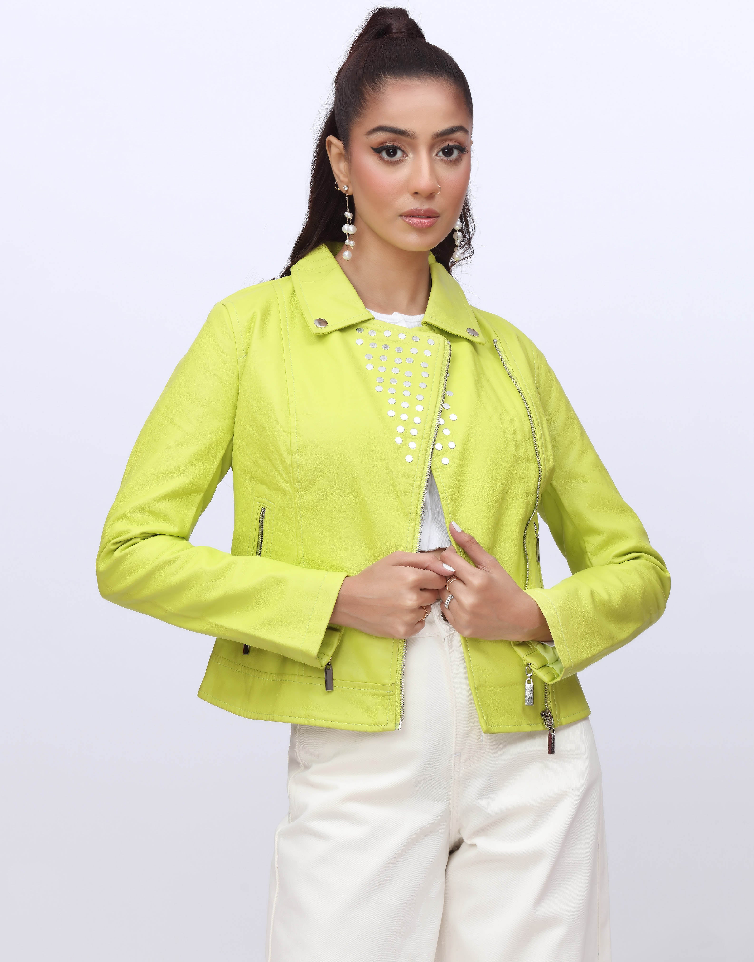Leather Faux Jacket-Neon Green