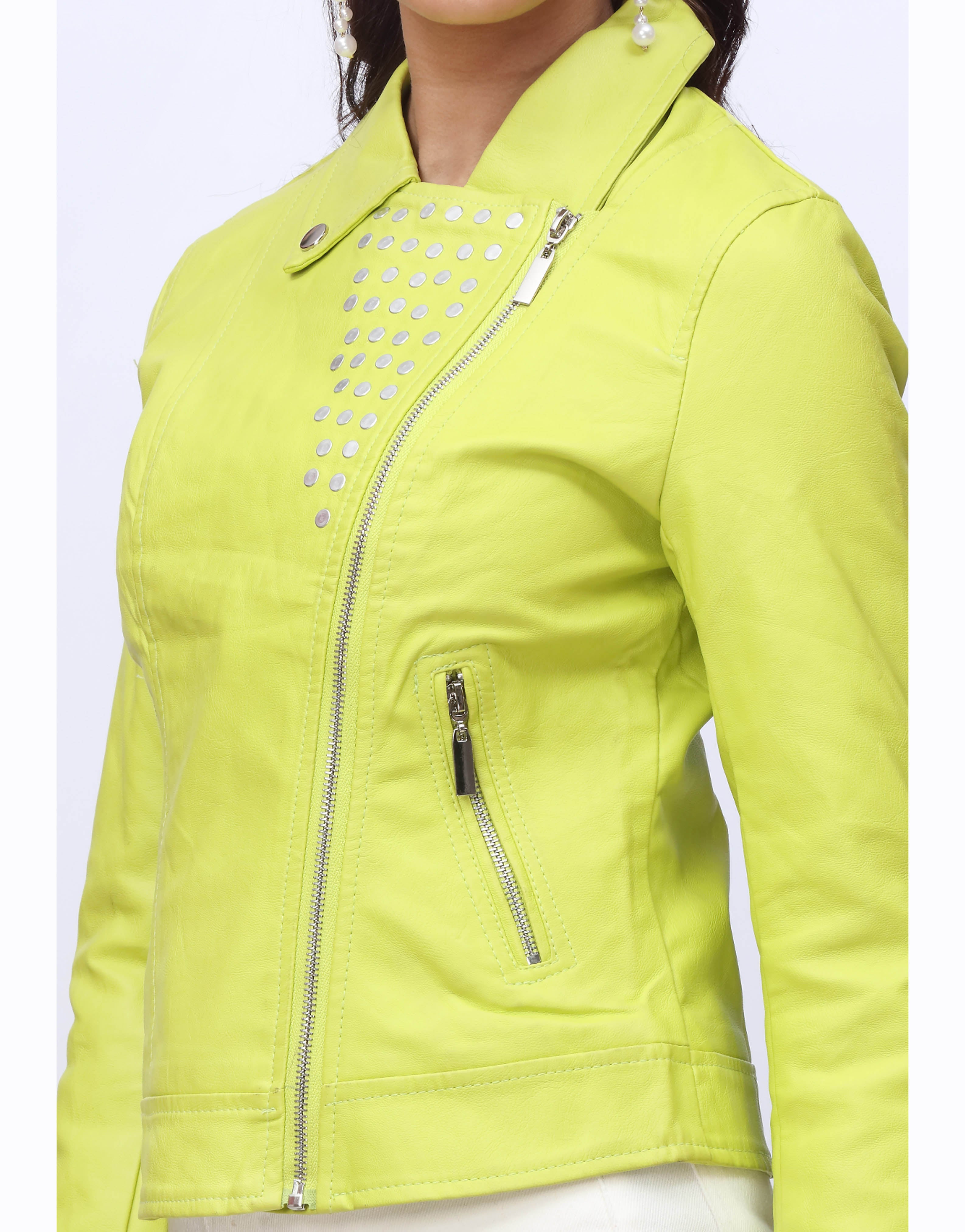 Leather Faux Jacket-Neon Green