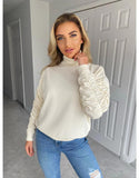 Ruched Sleeve High Neck Sweaters
