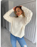Ruched Sleeve High Neck Sweaters