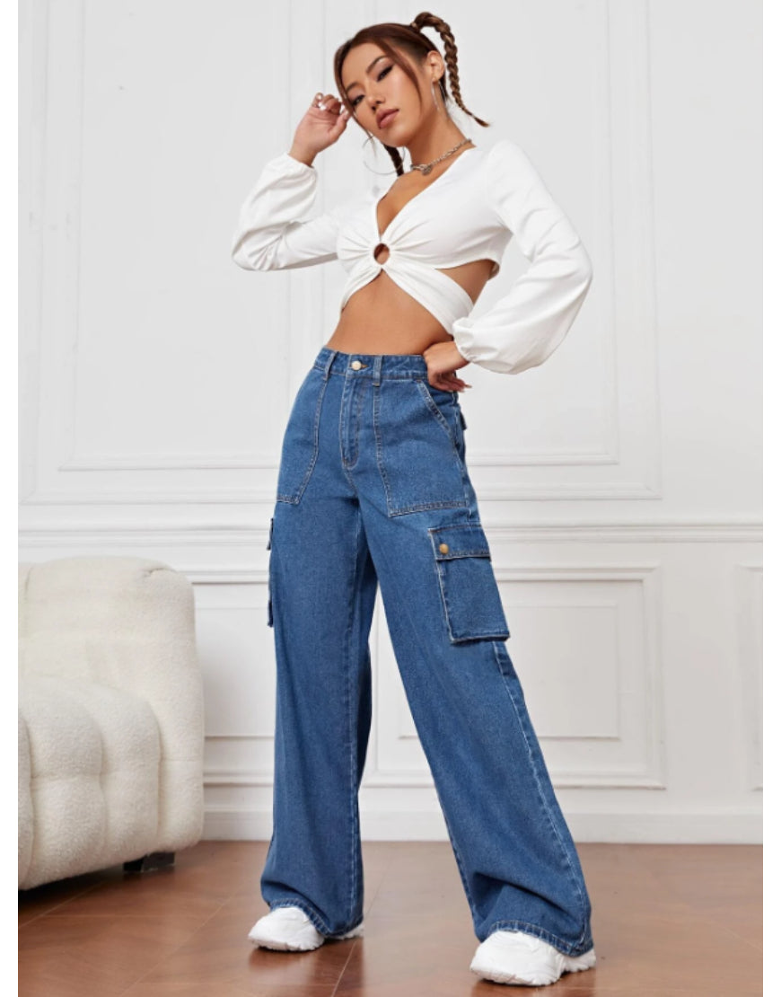 Wide Leg Flap Cargo Dark Blue