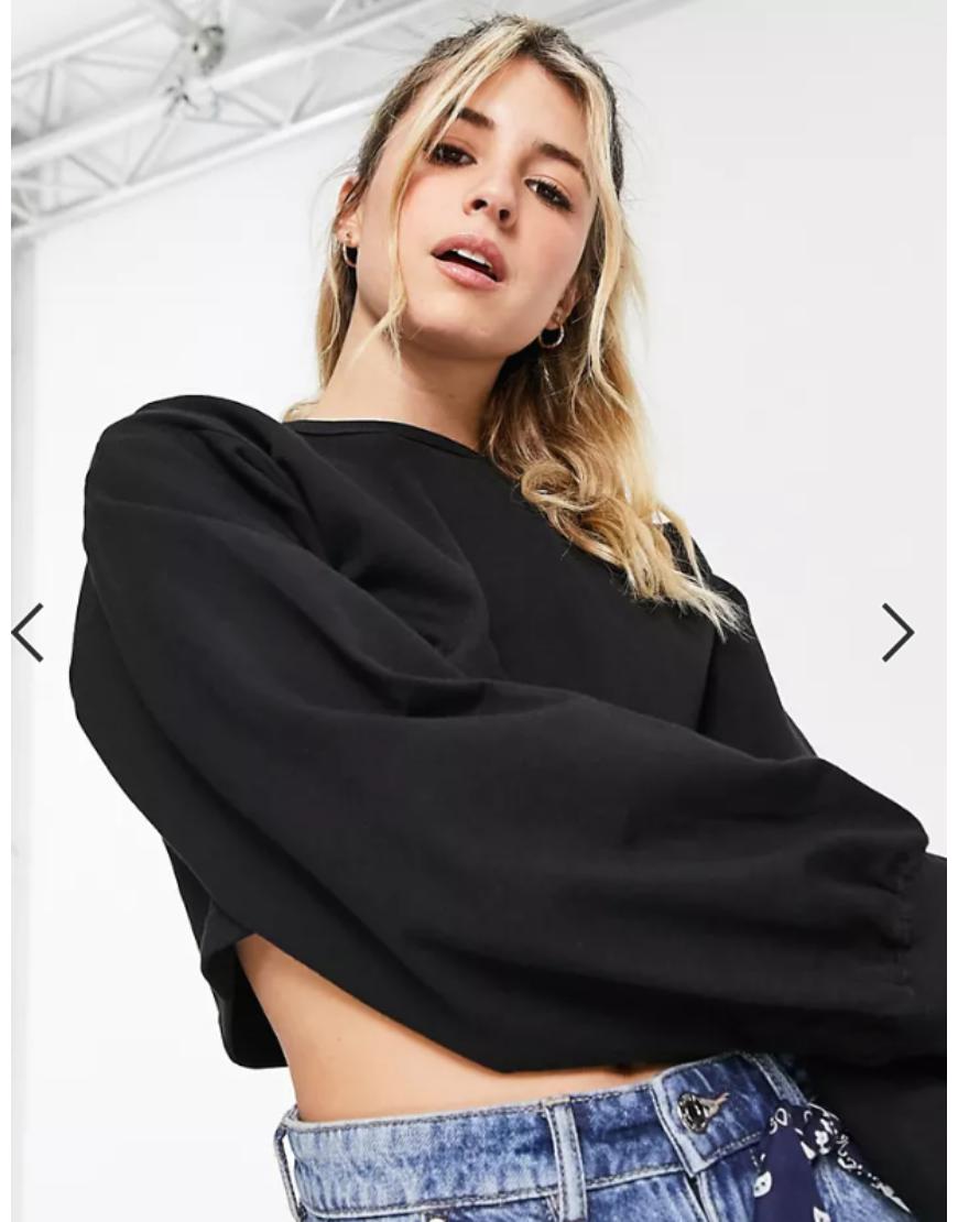 Oversized Cropped Sweatshirt Black
