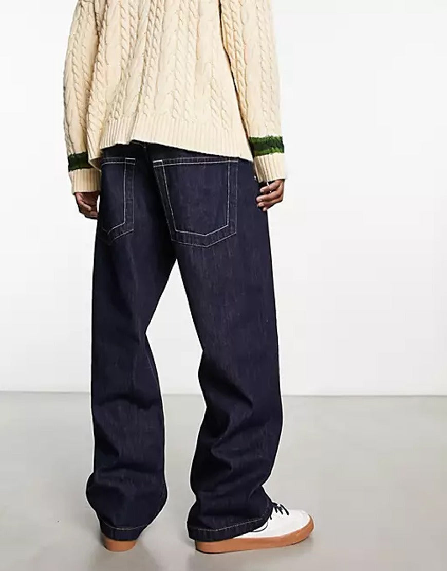 Wide Leg Jeans Indigo in Contrast Thread