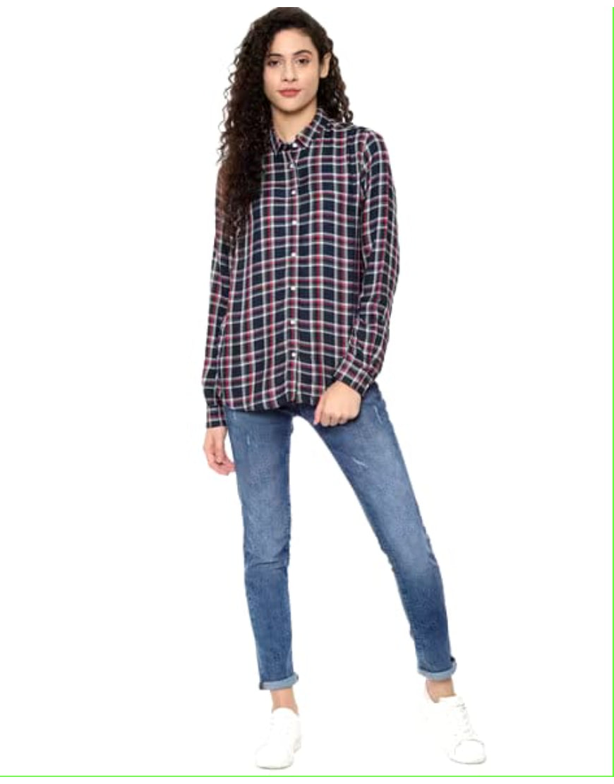 Checked Oversized Shirt in Blue & Red