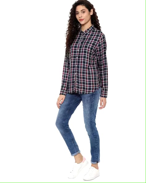 Checked Oversized Shirt in Blue & Red