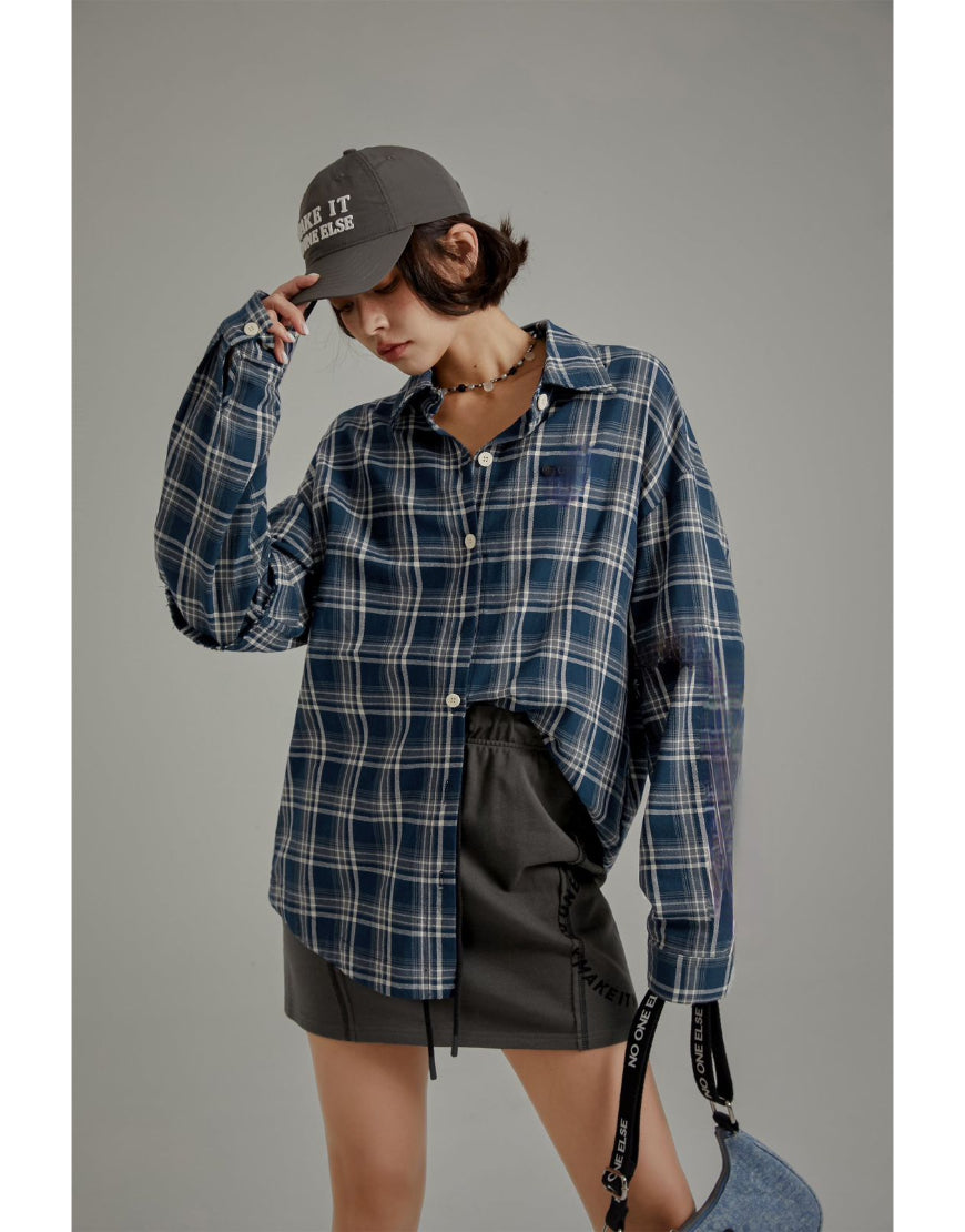 Check Oversized Shirt in Navy