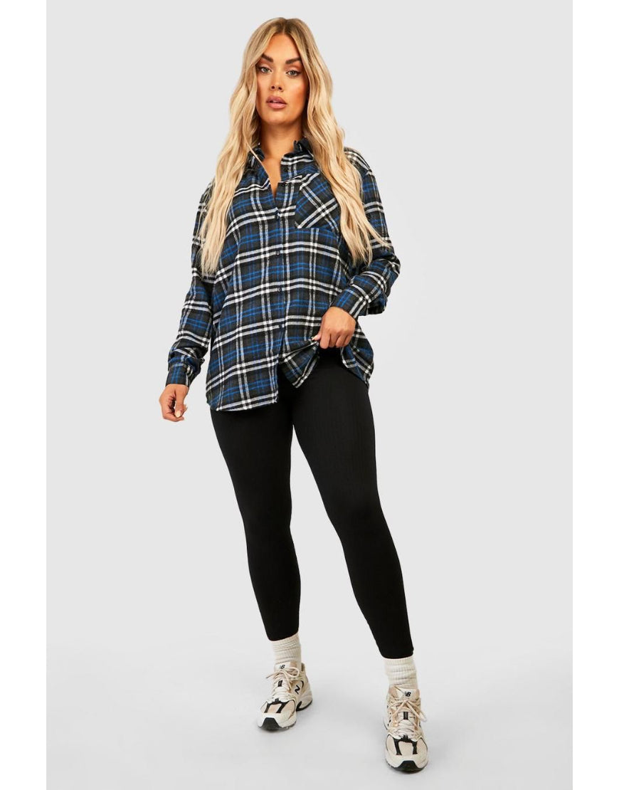 Checked Oversized Shirt in Blue & Black Minor Defect