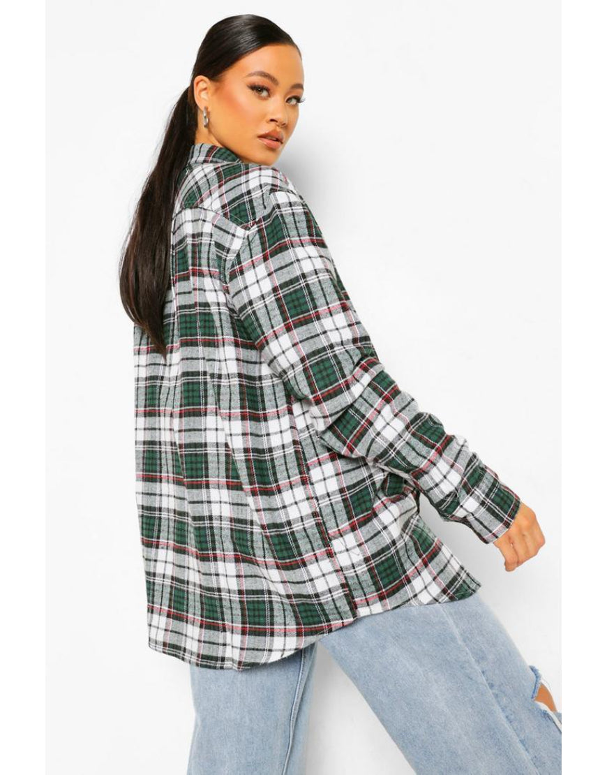 Checked Oversized Shirt in Black & Green