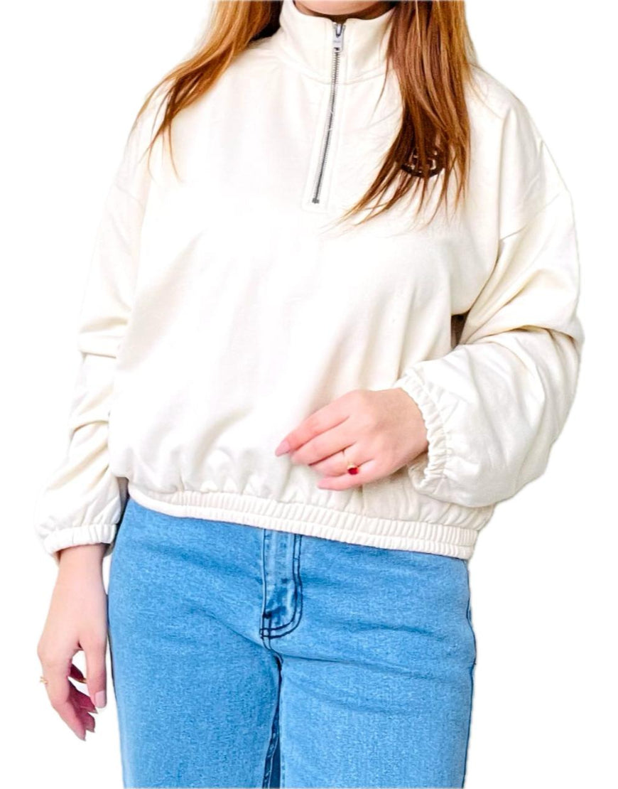 Elastic Waist Shirt with Zipper in Off white