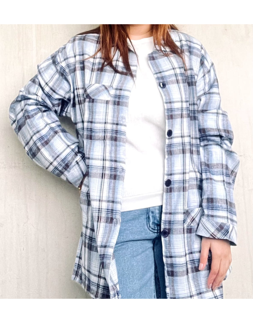 Oversized Checked Shirt in Sky Blue Minor Defect