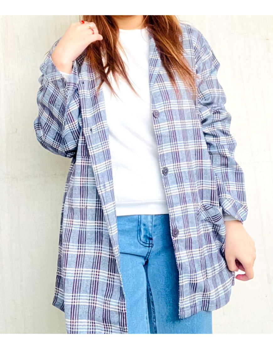 Oversized Checked Shirt in Sea Blue