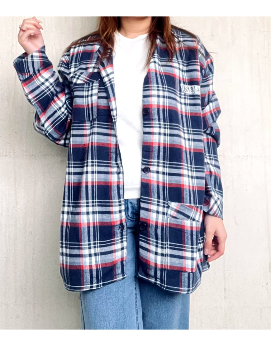 Oversized Checked Shirt in Navy