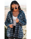 Oversized Checked Shirt in Navy Blue