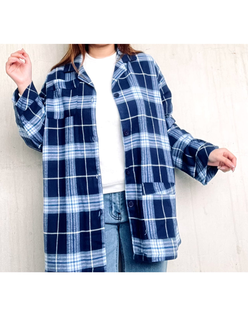 Oversized Checked Shirt in Blue