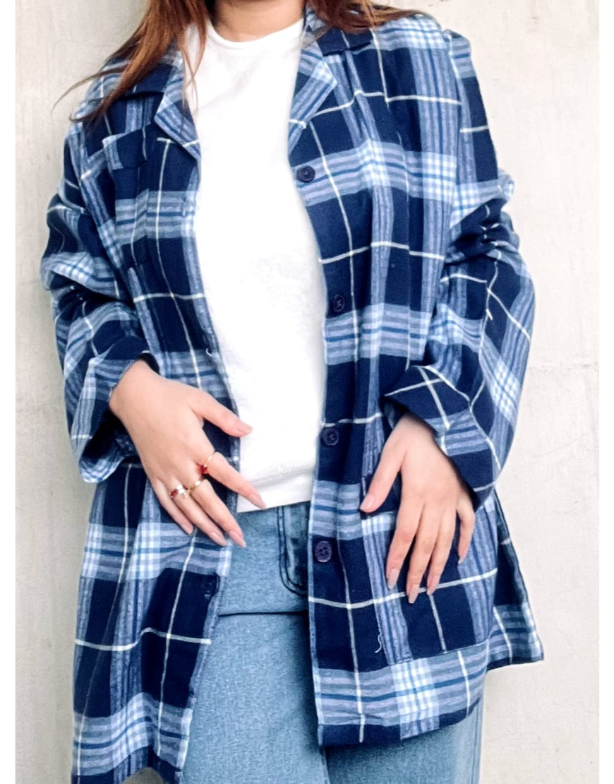 Oversized Checked Shirt in Blue