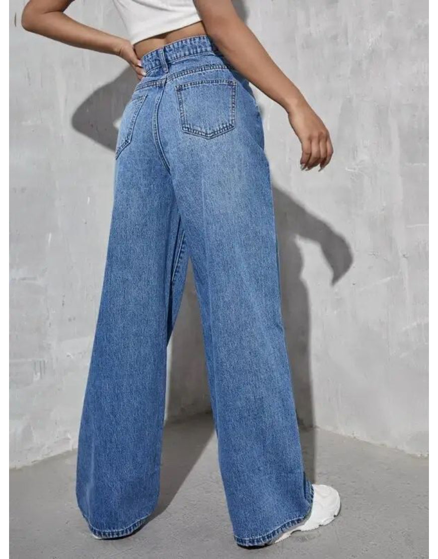 High Rise Wide Leg Jeans Stone Blue