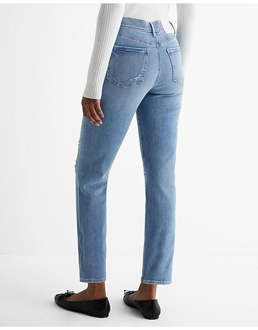 Ripped Flared Jeans Light Blue