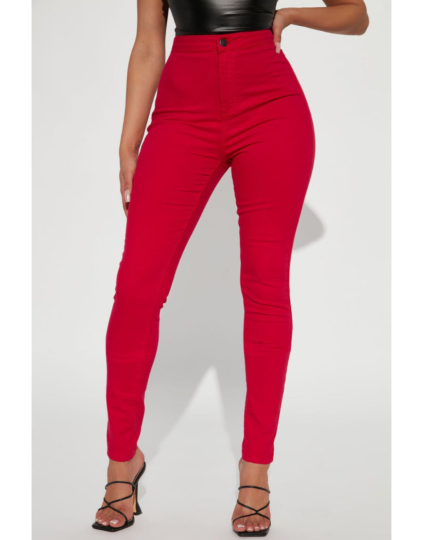 High Skinny Jeans in Red