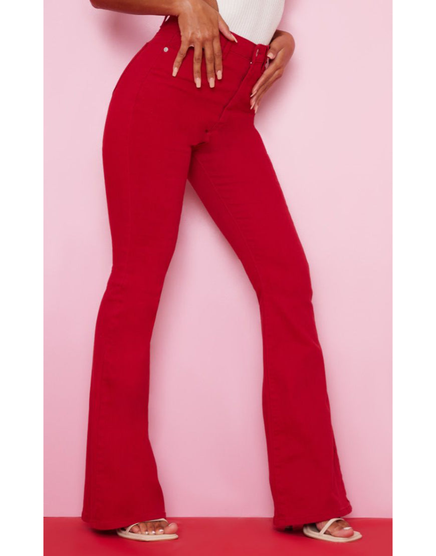 Stretch Flared Jeans in Red