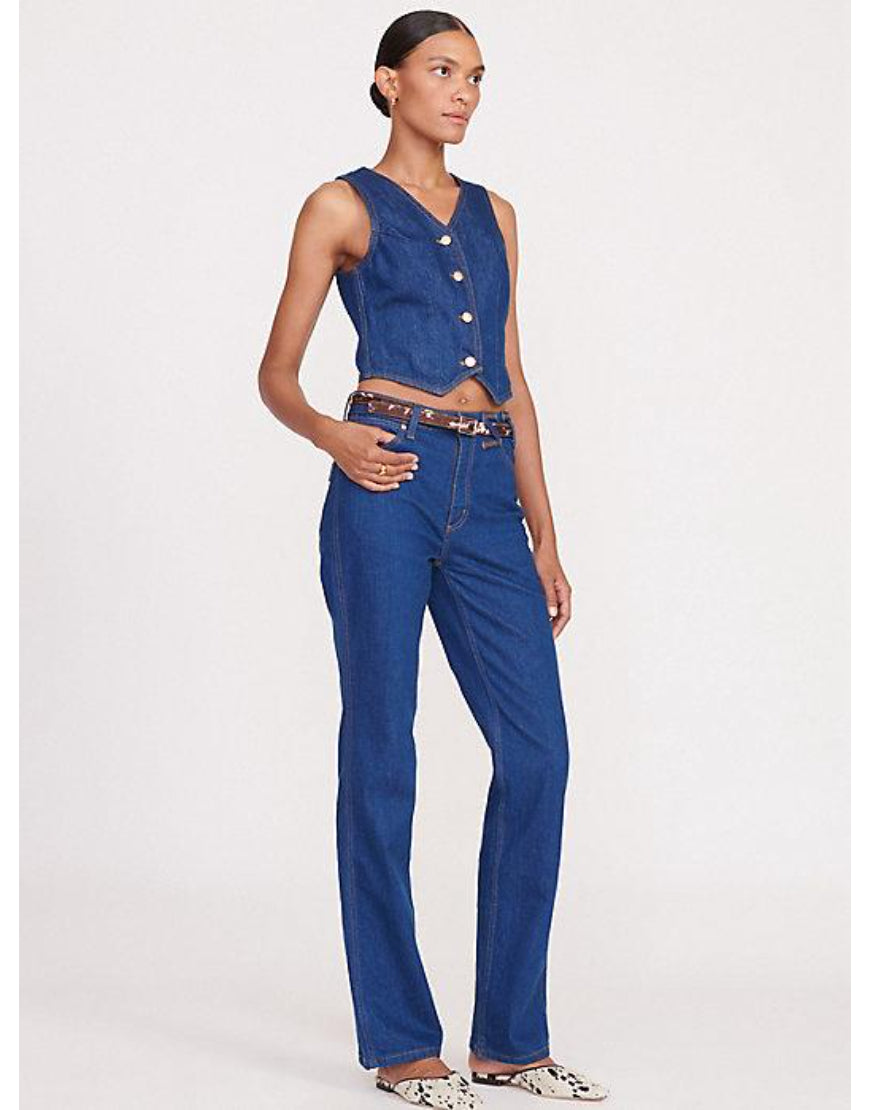 Mid Rise Straight Leg Jeans in Dark Blue