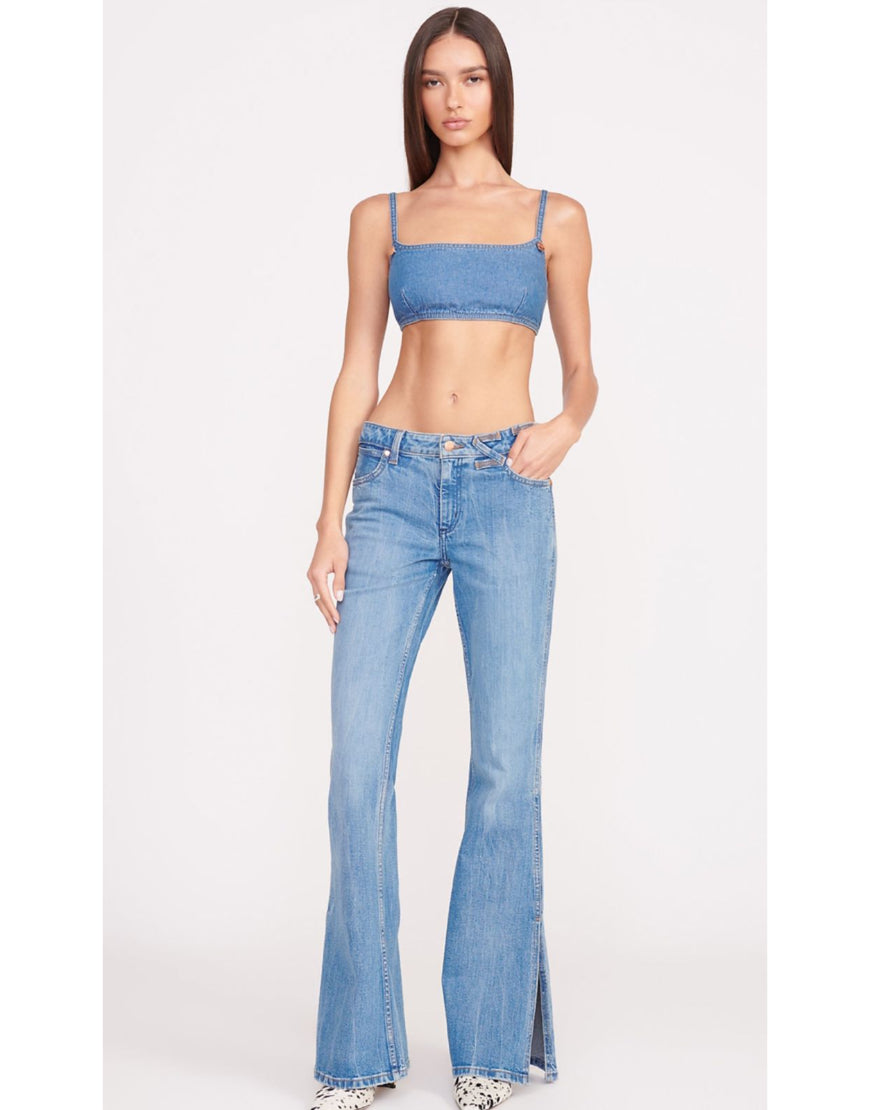 Flared Jeans with Slit Hem in Mid Blue