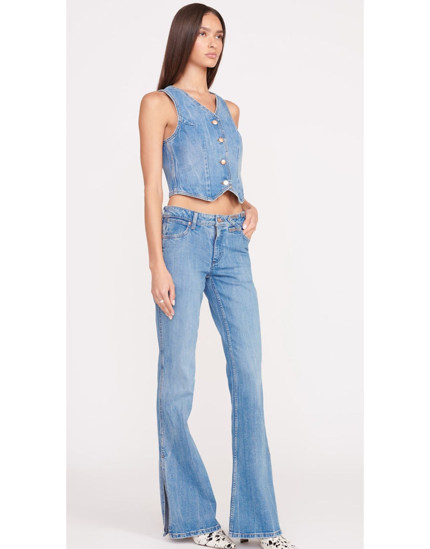 Flared Jeans with Slit Hem in Mid Blue