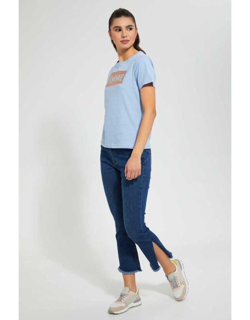 Cropped Jeans with Slit Hem in Blue