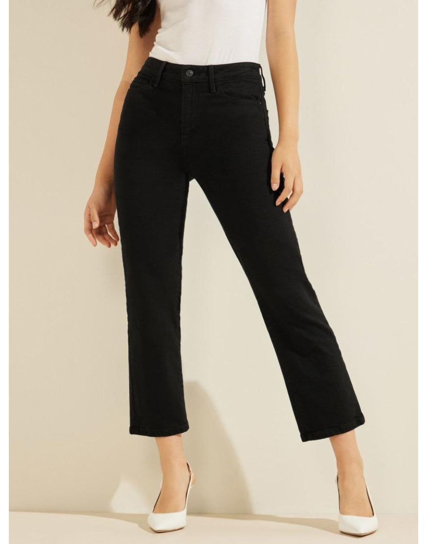 Cropped Bottom Straight Leg Jeans in Black