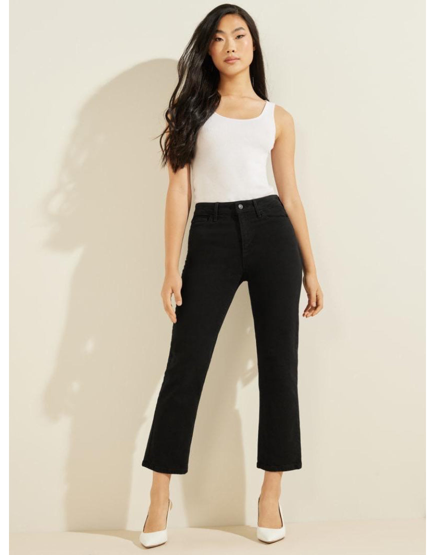 Cropped Bottom Straight Leg Jeans in Black