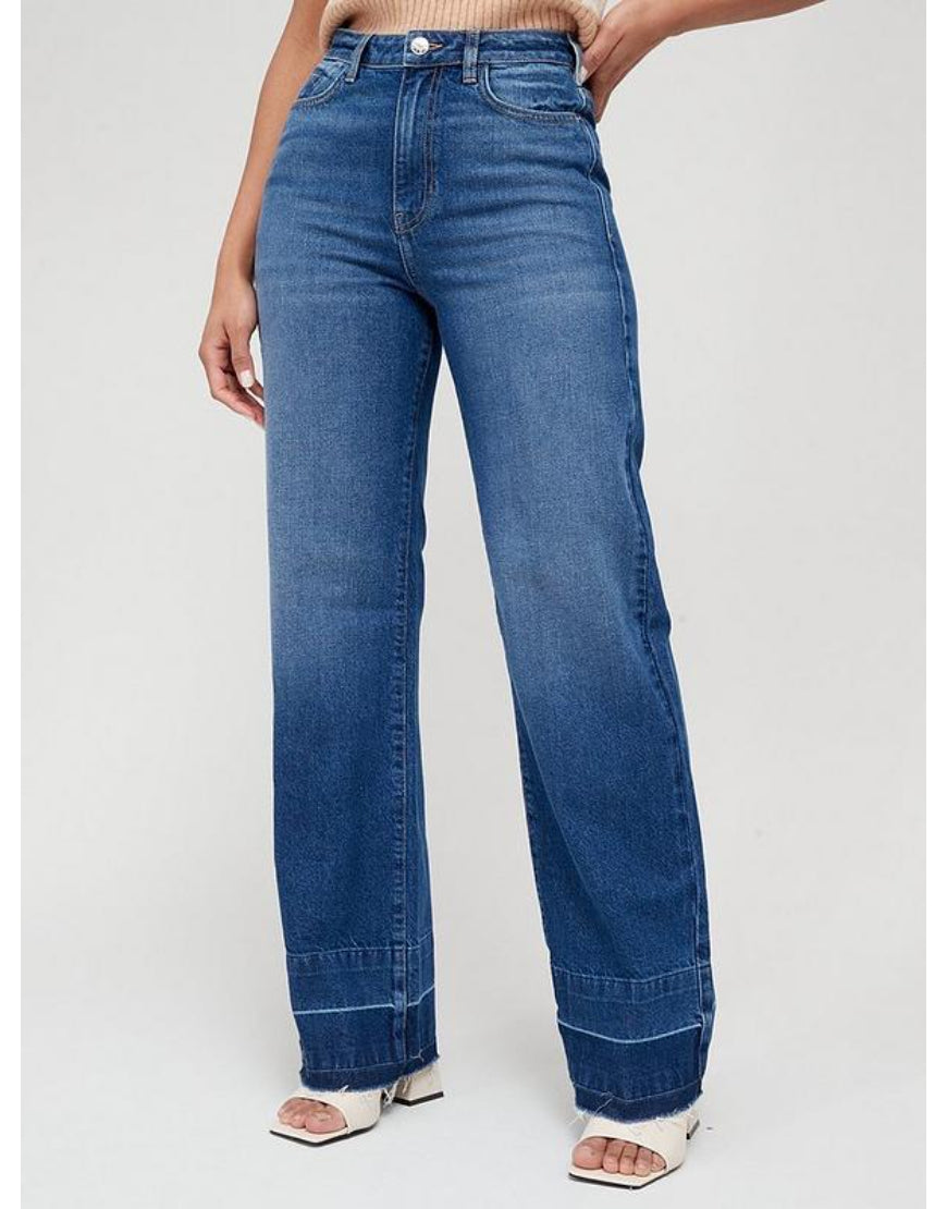 Wide Leg Jeans in Mid Blue