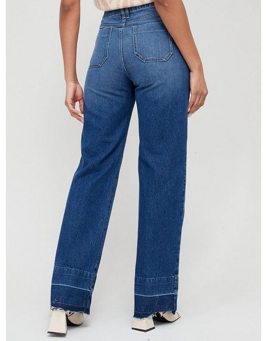 Wide Leg Jeans in Mid Blue