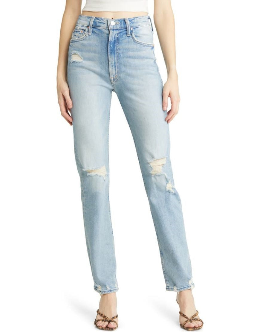 Ripped Slim Straight Jeans in Light Blue