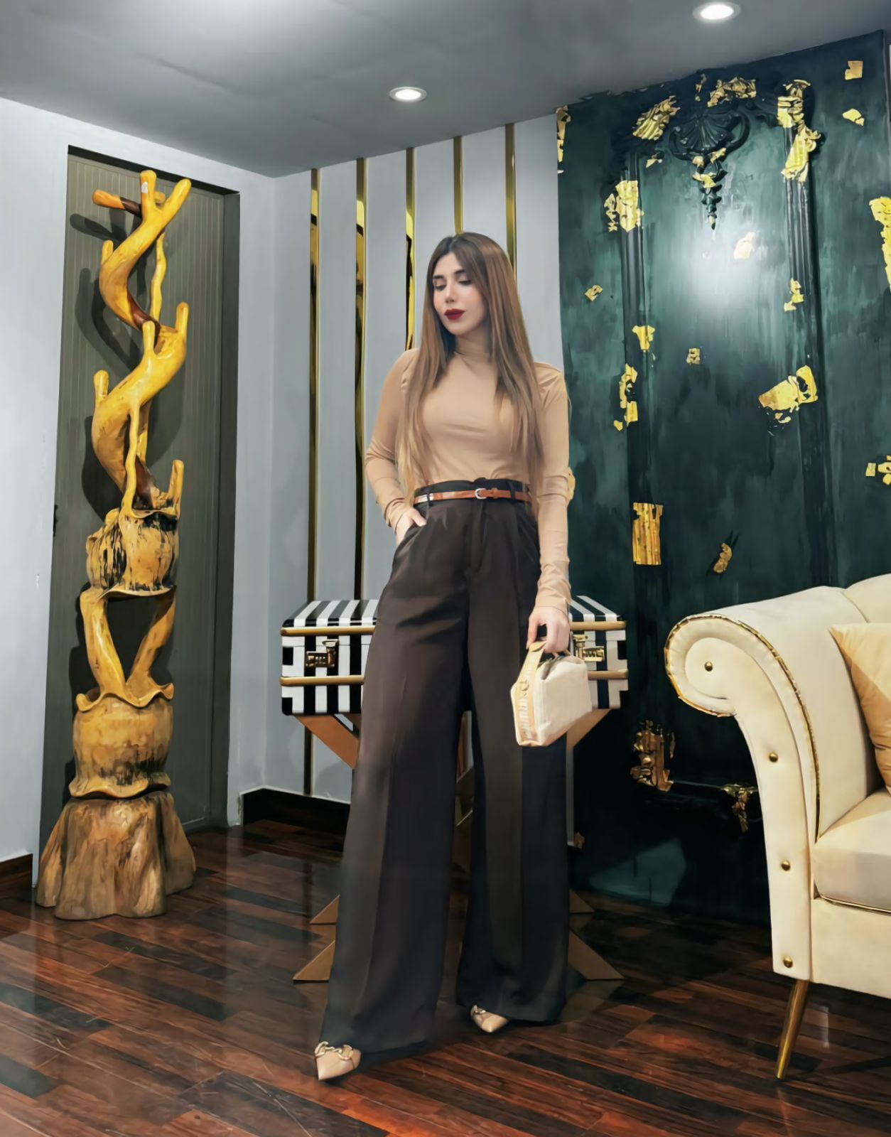 Wide Georgette Pants Coffee Brown