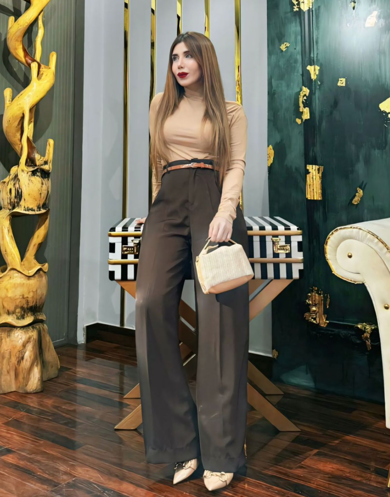 Wide Georgette Pants Coffee Brown