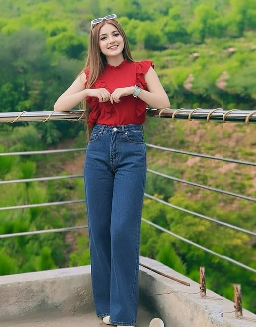 High Rise Wide Leg Jeans Dark Wash