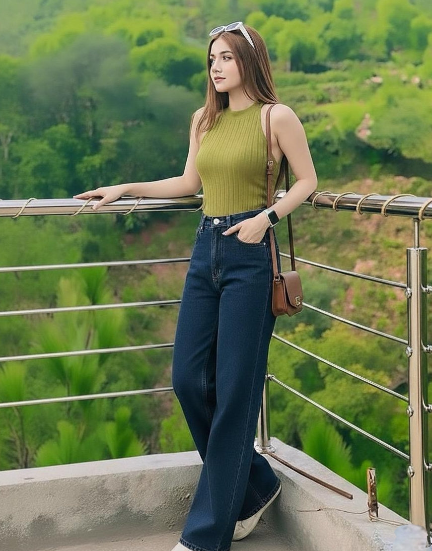 High Rise Wide Leg Jeans Royal Blue