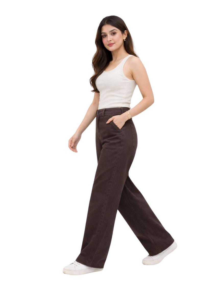 Wide Leg Twill Pants Mocca