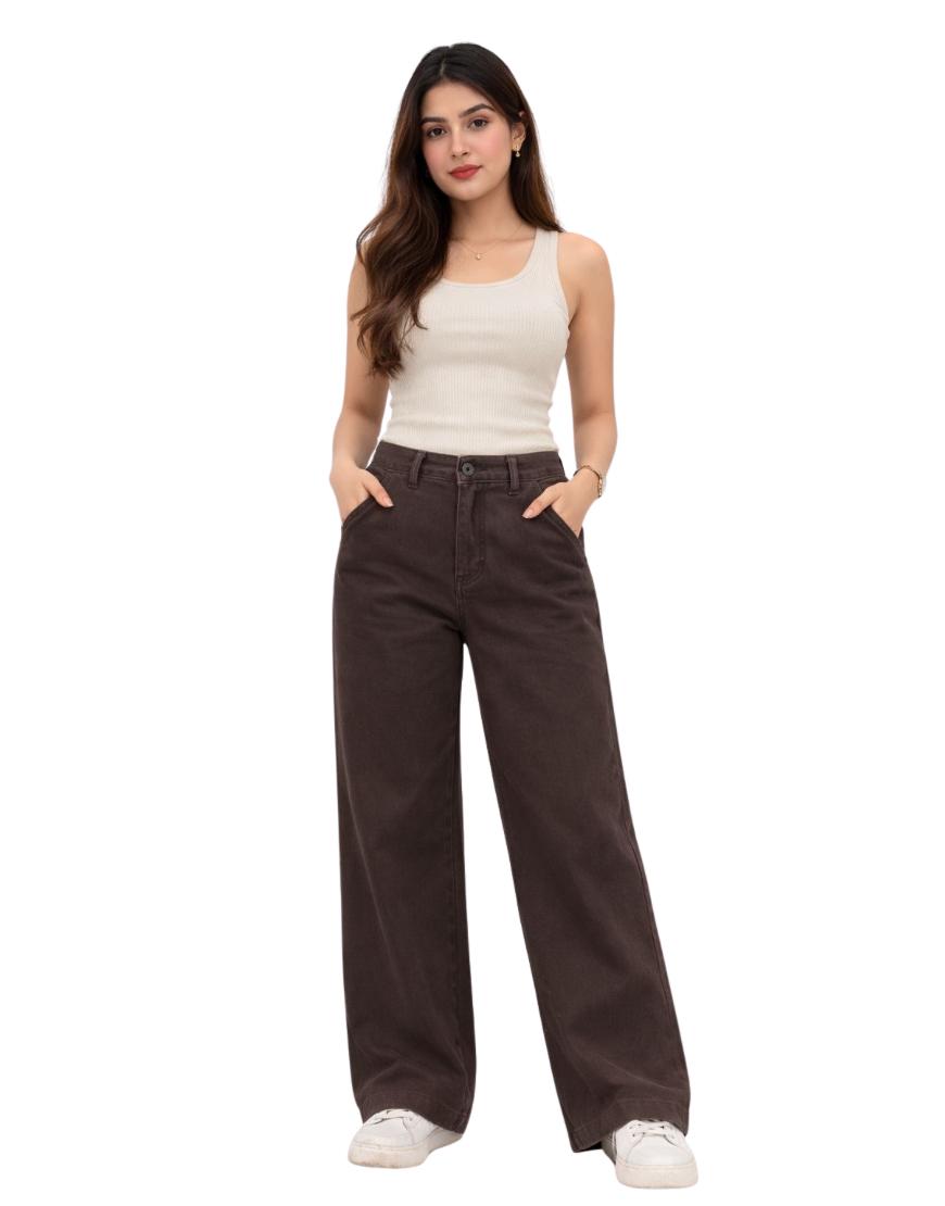 Wide Leg Twill Pants Mocca