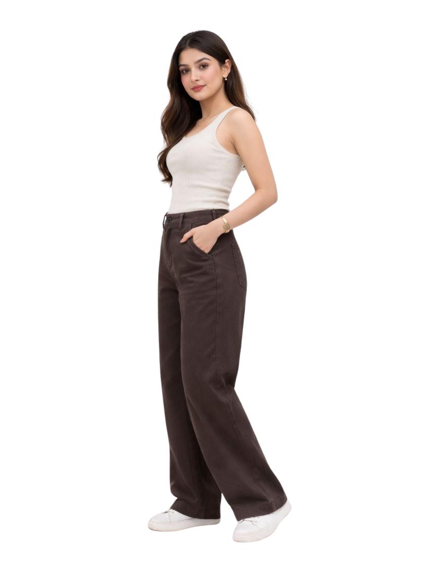Wide Leg Twill Pants Mocca