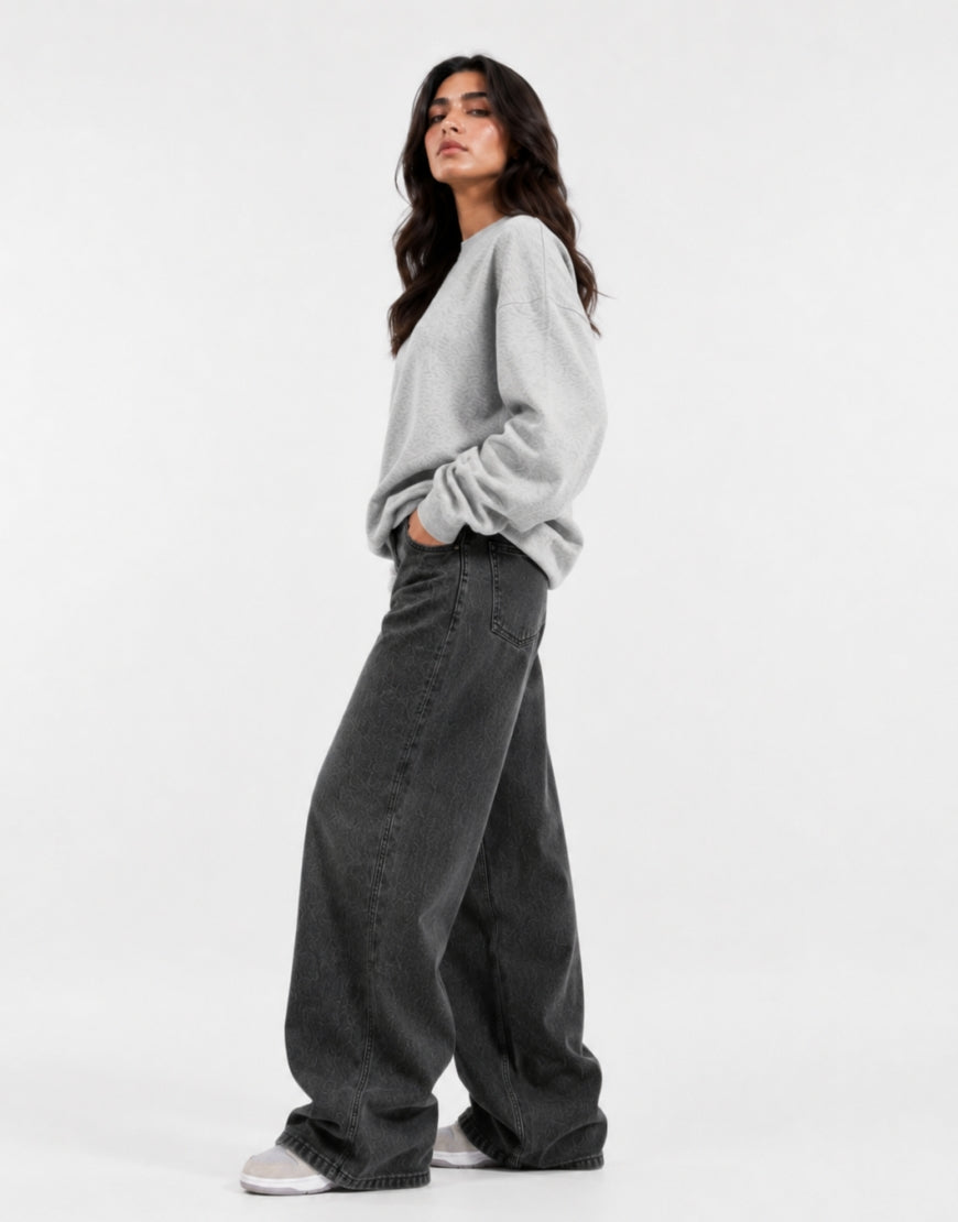 Wide Leg Jeans Faded Black