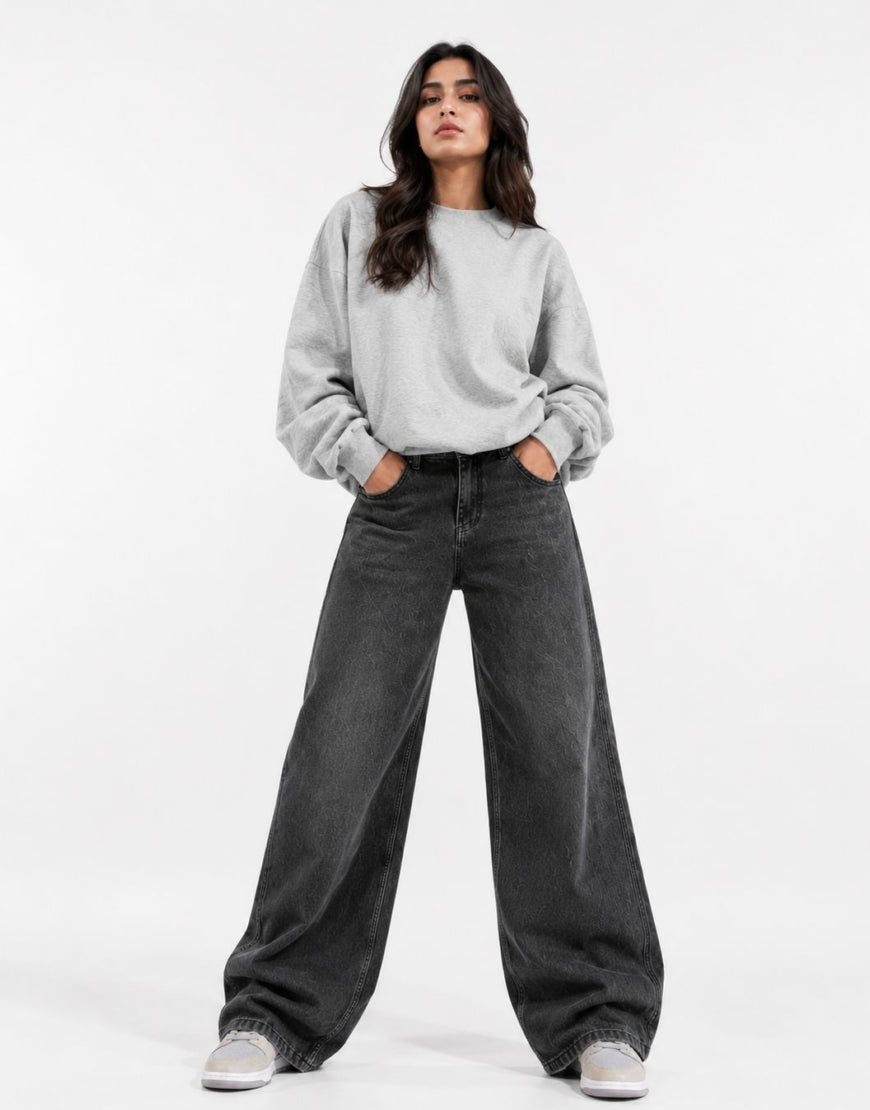 Wide Leg Jeans Faded Black