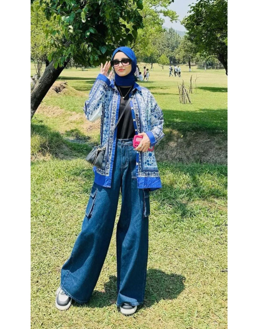 Super Wide Leg Cargo Dark Blue