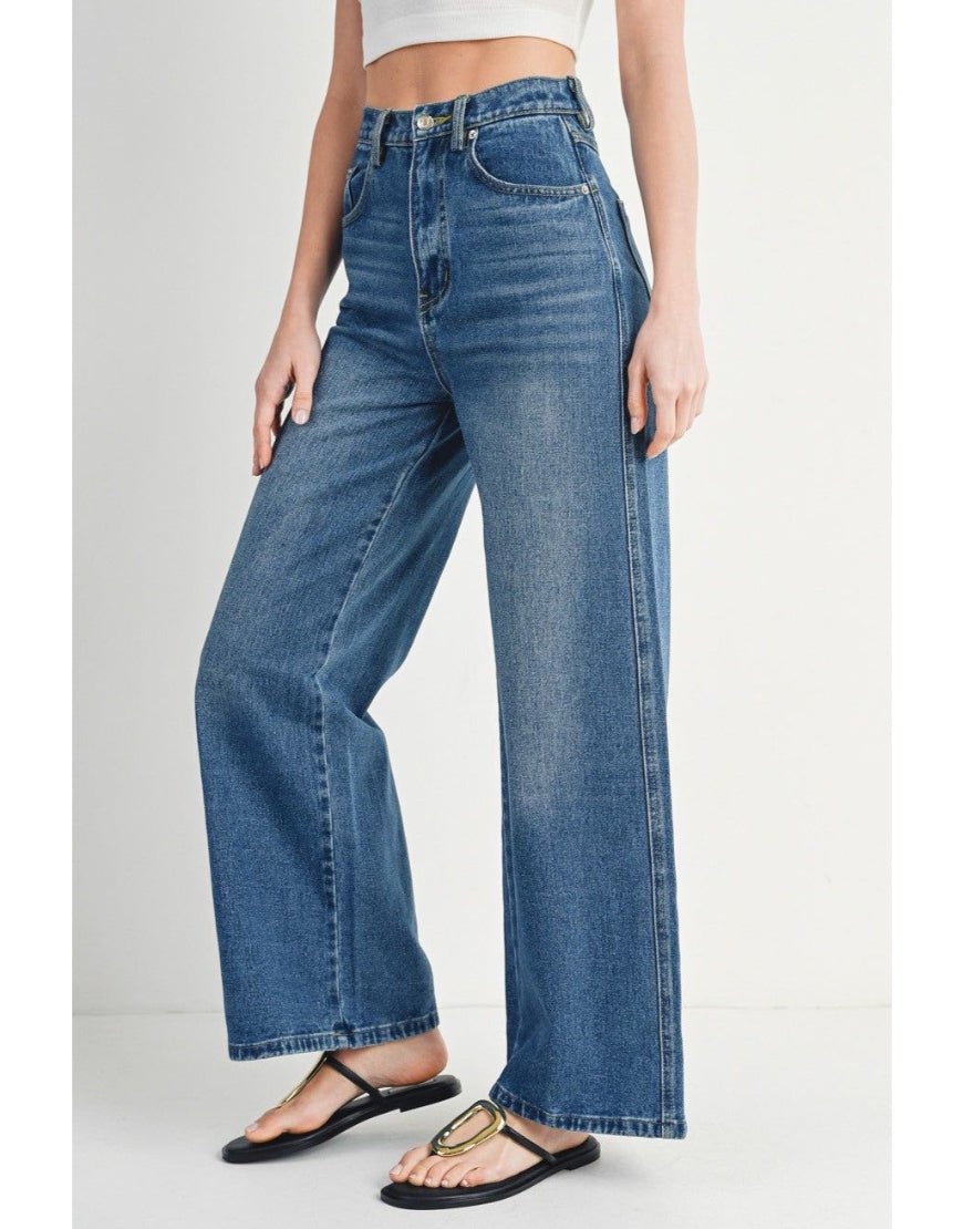 Mid Rise Wide Leg Jeans Stone Blue