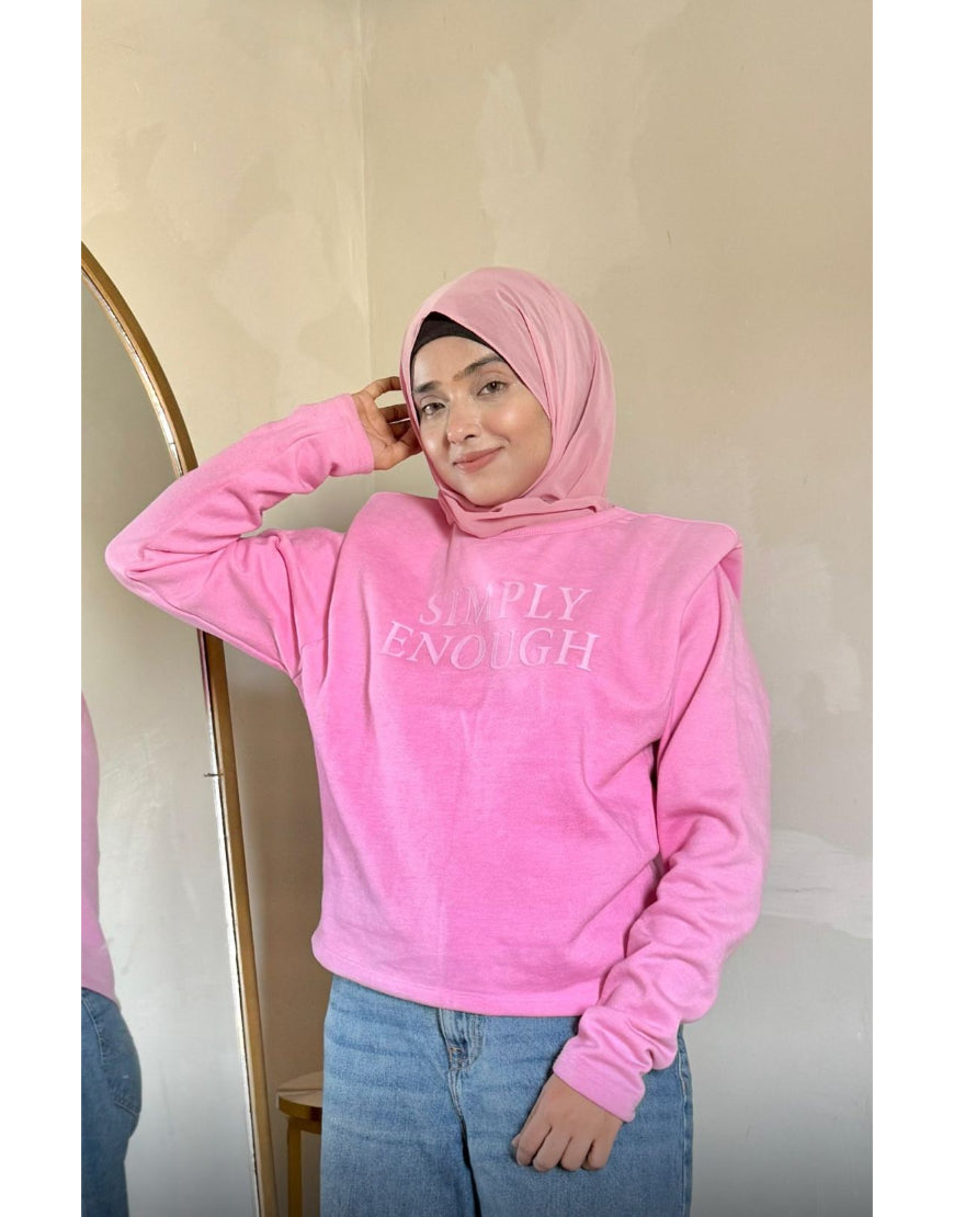 Sweatshirt with Padded Shoulders-Pink