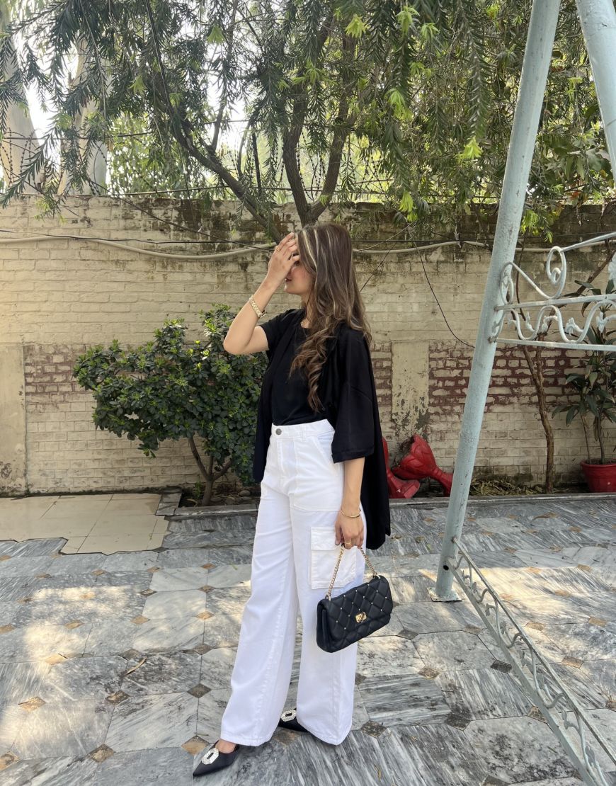 Wide Leg Flap Pocket Cargo Jeans White