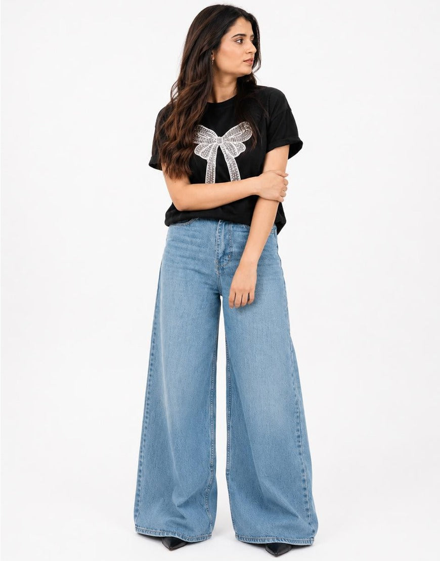 Super Wide Leg Jeans Mid Blue