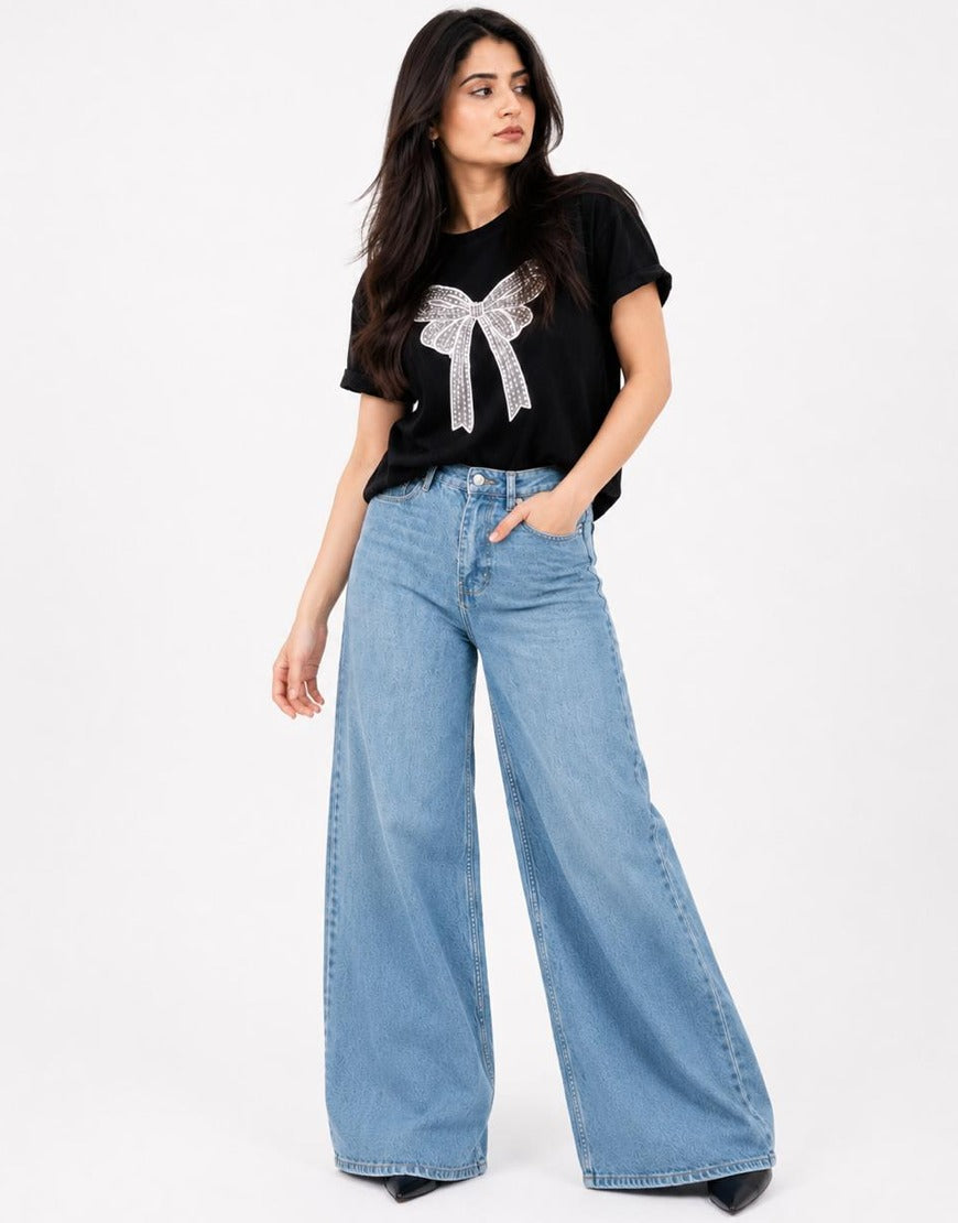 Super Wide Leg Jeans Mid Blue